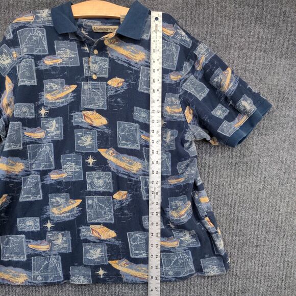 Munsingwear Men's Boat Print Polo Shirt Blue Large Compass Nautical 100% Cotton - Picture 10 of 12